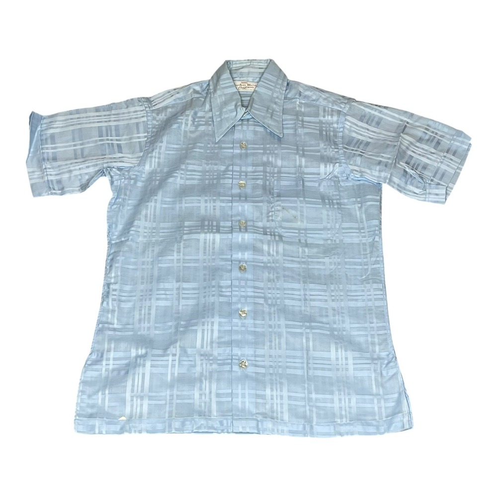 Vintage 60s Countess‎ Mara Curt Lederer Blue Tonal Plaid Womens Shirt MEDIUM